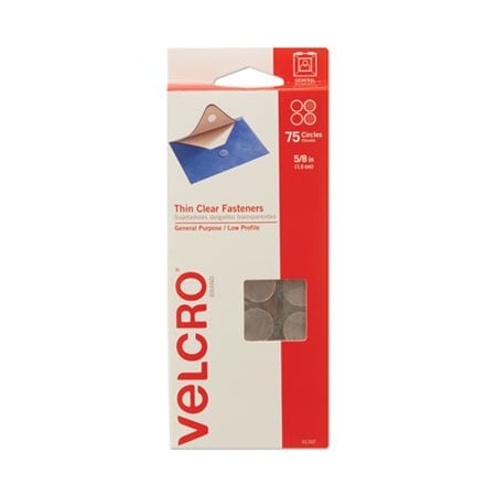Velcro, STICKY-BACK FASTENERS, REMOVABLE ADHESIVE, 0.63in DIA, CLEAR, 75PK